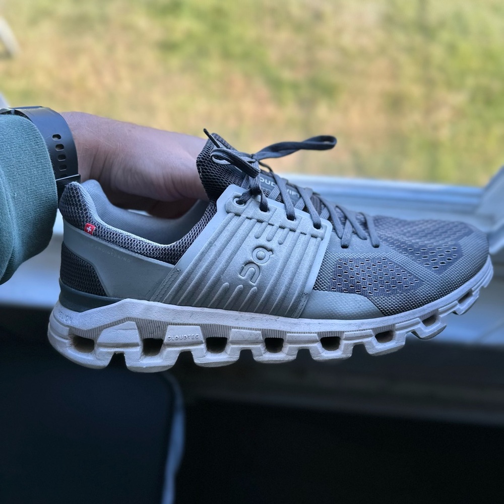On Running Charcoal and Cream Sneakers